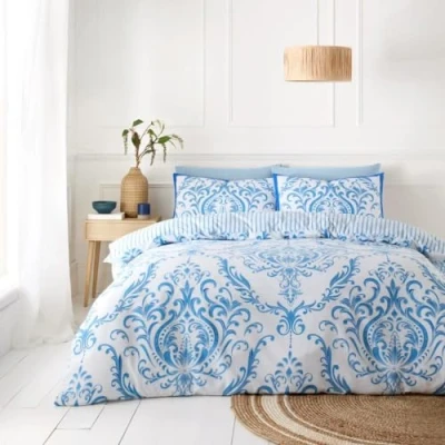 Image of GC GAVENO CAVAILIA Duvet Cover Double with Pillowcases Breathable Polycotton Comforter Reversible Bedding Set (200x200 cm) Washable Bed Blue