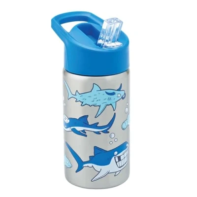 Image of Smash Stainless Steel Drink Bottle with Flip Top Lid and Straw Shark 500ml, Blue