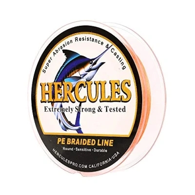 Image of Hercules Super Cast 500M 547 Yards Braided Fishing Line 20 LB Test for Saltwater Freshwater PE Braid Fish Lines Superline 8 Strands Orange, 20LB (9.1KG), 0.20MM
