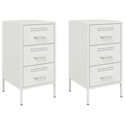 Image of vidaXL Bedside Cabinets 2 pcs White 36x39x68 cm Steel