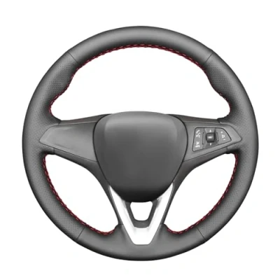 Image of MEWANT Steering Wheel Cover Hand Stitched Genuine Leather Wrap for Vauxhall Astra (K) / Corsa (E) Crossland X/Grandland X/Insignia (CT) B/Karl/Zafira (C)