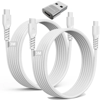 Image of USB C to Long Charger Cable 60W (3M+3M+Adapter) STRONG Braided Type Fast Charging Data Lead Compatible with iPhone 15, iPad 10th Generation, Air 4/5, Samsung S24/S23/A15,Switch