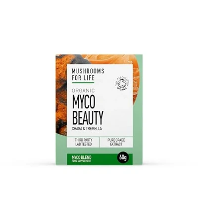 Image of Organic Myco Beauty Tremella + Chaga Mushroom Super Blend (6 Blend) 60 Caps or 60g Powder Superfood Supplement Pure Grade Extracts, No Binders (60g Powder)