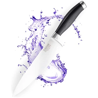 Image of Sabatier Professional Large Cooks/Chefs Kitchen Knife 8in/20cm Taper Ground Stainless Steel Blade, Matt Black Rubberised Comfort Handle. Sharp for Longer, Lifetime Performance 25yr Guarantee