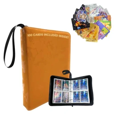 Image of MAGIC SELECT Album for 400 Cards with 100 Included (40 Metallic Colored PVC and 60 Random Cards). Collectible Trading Card Case Made of Leatherette Zipper Closure.