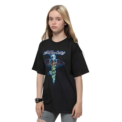 Image of Motley Crue Kids T Shirt Blue Dragon Band Logo Official Black Ages 5 14 yrs XX Large (13/14 Yrs)