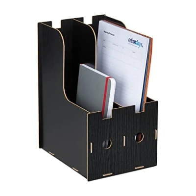 Image of Relaxdays Filing Cabinet with 2 Compartments, DIN A4 C4 Format, DIY MDF Sturdy Organiser, HWD: 32 x 18.5 24 cm, Black, Fibreboard