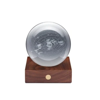 Image of Gingko Amber 3D Laser Engraved Premium Crystal Light with Wooden Walnut Base, LED Lights, Touch Control Button, 4 Brightness, USB C Charging, Packed in Gift Box (Solar System)