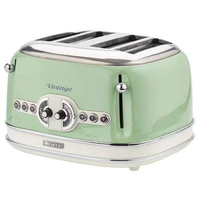 Image of Ariete 0156/04 Retro Style 4 Slice Toaster with 2 Control, 6 Browning Levels and Removable Crumb Tray, Cool Touch Sides, Non Slip Feet, Vintage Design, Green