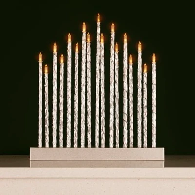 Image of Marco Paul Interiors Silver Pipe Candle Bridge Tower Christmas Decoration, Battery Operated, 17 Warm LED Window Light