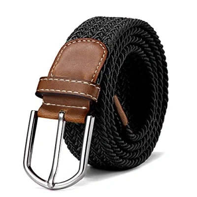 Image of DonDon Braided stretch belt elastic for women and men length 39 to 51 inch 100 cm 130 black