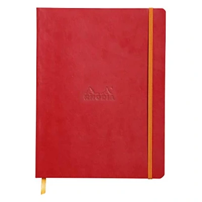 Image of RHODIA 117513C Poppy Soft Notebook 19x25 cm Lined 160 pages Clairefontaine Ivory Paper 90 g/m Bookmark, Elastic Closure Faux Leather Cover Rhodiarama Collection