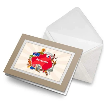 Image of Greeting Cards Biege (Insert) Australia Travel Map Australian Blank Greetings Card Birthday Kids Party Boys Girls #14730