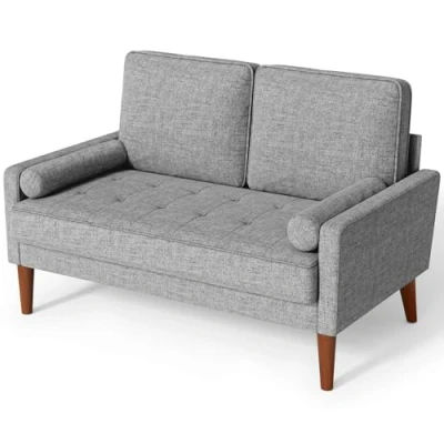 Image of Vesgantti Linen Sofa with Spring Cushion, Small 2 Seater Light Grey, Comfy Couch Armrests, for Living Room, Bedroom, Grey Office Sofa, Modern Love Seat