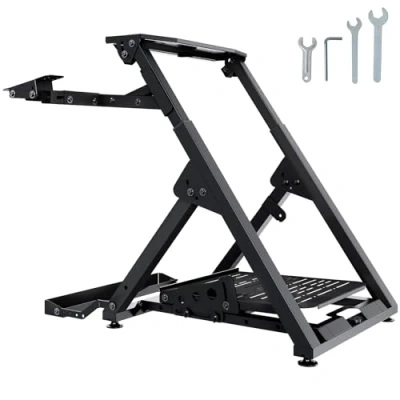 Image of VEVOR Foldable Racing Steering Wheel Stand, Height Adjustable Universal Base Compatible with Mainstream Brands and Pedal, Movable Wheels Heavy duty Frame Standard GT/Formula Seating