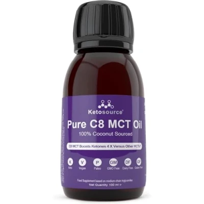 Image of Pure C8 MCT Oil Boosts Ketones 4X Versus Other MCTs Supports Keto &amp; Fasting Highest 99%+ Purity 100% Coconut Sourced Vegan Safe Gluten Free Premium Lab Tested 100ml Ketosource®
