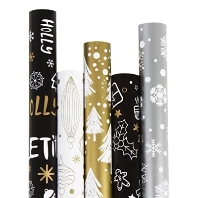 Image of VEYLIN Christmas Wrapping Paper 5 x 3M Roll Xmas for Gift Boxes Festival Decoration (43.2cm 15M)
