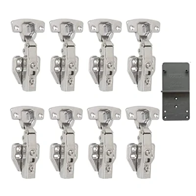 Image of LOOTICH 110 Deg Kitchen Units Concealed Cabinet Door Mute Hinges 35mm Soft Close Full Overlay Mounting 8 Piece (Include Drilling Jig)
