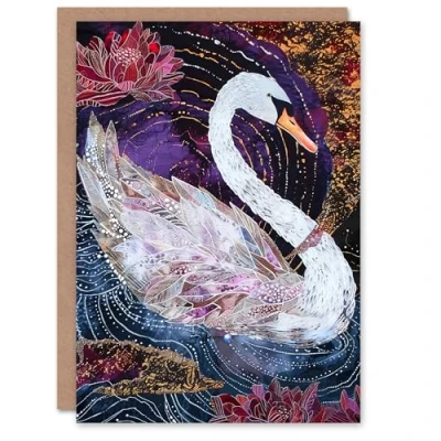 Image of Artery8 Personalised Greeting Card Magical Swan Artwork Enchanted Purple Pink Birthday Him Her All