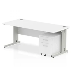 Image of Impulse 1800x800 Desk White Top Silver Cable Managed Leg+ Mobile Ped