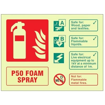Image of P50 Foam spray extinguisher identification (self adhesive, glow in the dark, safety sign)