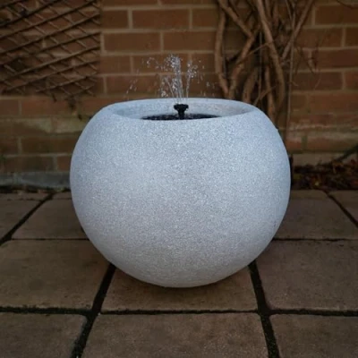 Image of allpondsolutions Round Stone Solar Water Feature/Fountain for the Garden Light Grey Contemporary Modern Outdoor Fountain, Self Contained 44 x 34.5cm