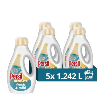 Image of Persil Ultimate Fresh &amp; Mild Liquid Detergent our toughest non bio on stains* for sensitive skin 1.242 L (46 washes) Multipack of 5
