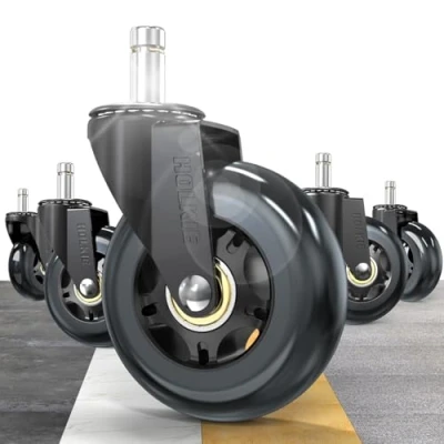 Image of HOLKIE Office Chair Casters Wheels Black 10x22mm 3 Inch Fit 1KEA ONLY Castors Replacement for Carpet and Hardwood Floor, Rubber Swivel Roller Blade Gaming Set of 5