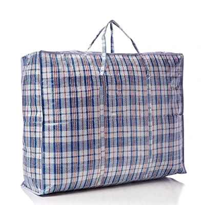 Image of New PP Woven Bag Laundry Bags with Zip and Handles Jumbo Storage Shopping Strong Lightweight for Moving Clothes Perfect Travel Reusable House Essentials (1 x Bag)