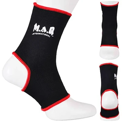 Image of M.A.R International Ltd Elasticated Fabric Ankle Support Martial Arts Karate Taekwondo Boxing Kickboxing Thai Muay Black Large