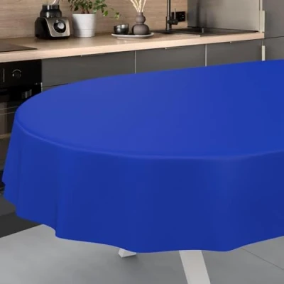 Image of ANRO Oilcloth Tablecloth, Washable, Oilcloth, Garden Outdoor, Indoor, Oval, 220 x 140 cm, Cut Edge, Blue