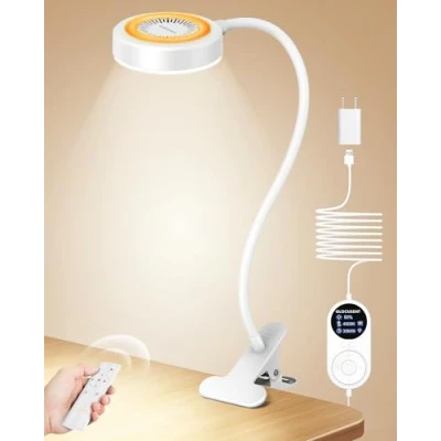 Image of Glocusent Clip on Light, 72 LED Lamp with Amber Night 3 Colors &amp; 5 Brightness Bed Lamp, 30 Min Auto Off Timer, Perfect Eye Carging Reading Lamps for Bed/Bunk (White)
