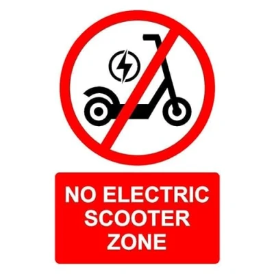 Image of No electric scooter zone safety sign 1mm flexible Plastic (400mm x 300mm)