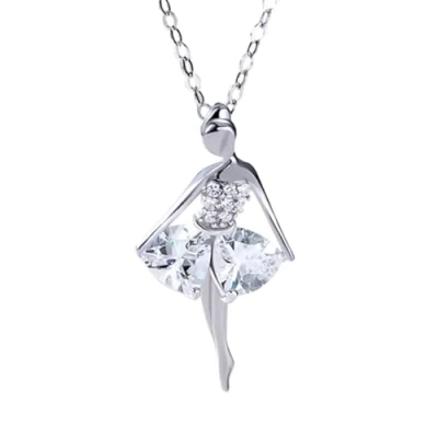 Image of KONFEN Ballerina Dancer Necklace for Women, 925 Sterling Silver Ballet Pendant Girls with Zircon, Ladies Jewellery Gift Her Girlfriend Anniversary Birthday Christmas,