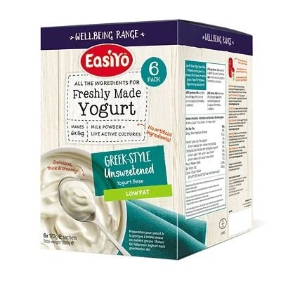 Image of EasiYo Wellbeing Low Fat Greek Style Unsweetened Yogurt Mix x 6