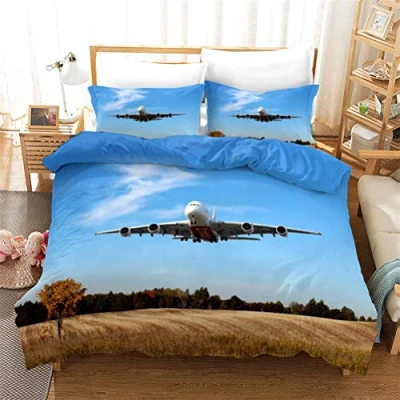 Image of Duvet Cover Set Modern Aviation Airplane Helicopter Theme Men and Teenagers Comfortable Durable Bedding Dreamy Aircraft Home Decoration (Aircraft 13,Double)