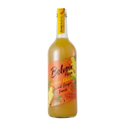 Image of Belvoir Farm Festive Edition Spiced Ginger Punch Root with Fruit Juices &amp; Cinnamon, Cloves Nutmeg Spices 100% Natural Ingredients Suitable for Vegetarians Vegans 6 x 750ml Bottles