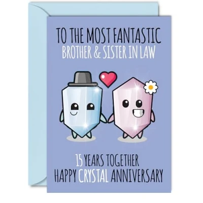 Image of Cute Crystal Anniversary Card for Brother &amp; Sister In Law 15 Years Together Happy 15th Wedding Cards Brother, A5 Greeting Anniversaries