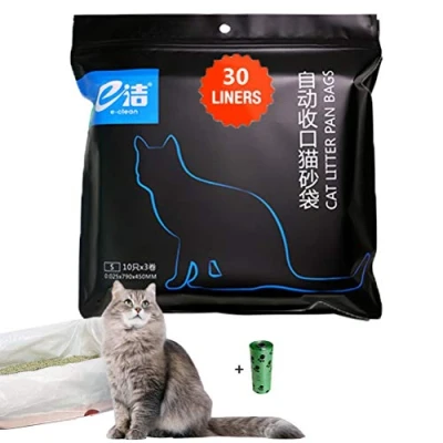 Image of Moliwen 1 Pack of 30 Cat Litter Bags 79 x 45 cm Tray with Handles for Medium and Small Tray, Roll (15 Pieces) Garbage Bag Gift