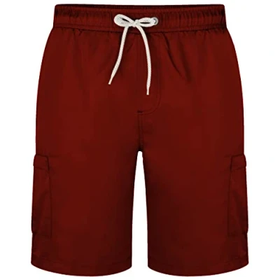 Image of KAM Mens Big Size Plain Cargo Swim Shorts (334) in Burgundy 6XL