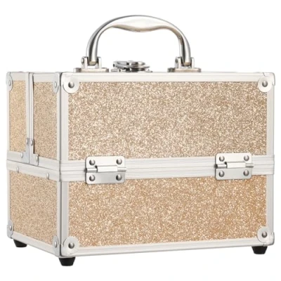 Image of Frenessa Makeup Case 4 Trays Cosmetic Box Lockable Beauty Vanity Organiser Holder for Gifts (Rose Gold)