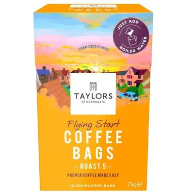 Image of Taylors of Harrogate Flying Start Coffee Bags, Roast 5, 10 Enveloped Bags (Pack 1)
