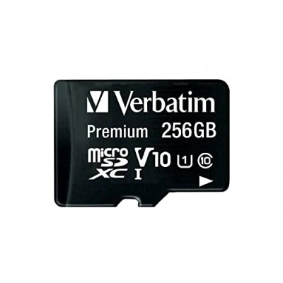 Image of Verbatim microSDXC memory card with adapter 256GB read speed up to 90MB/s minimum write 10MB/s black