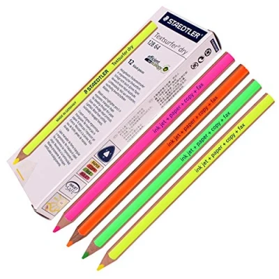 Image of Staedtler Textsurfer Dry Highlighter Pens for Writing, Sketching, Inkjet, Paper, Copies, Fax, Mixed Colours (Pack of 12)