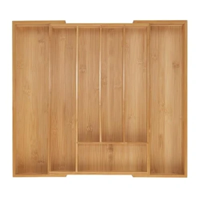 Image of Relaxdays Cutlery Tray, 5 7 Compartments, x 31 50 45 cm, Extendable Drawer Organiser, Bamboo, Kitchen, Natural, Silicone