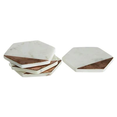 Image of Premier Housewares Marble Coasters, Copper Inlay, White, Set of 4