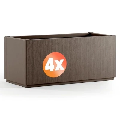 Image of CASARIA® Ethica 4x Flower Box Planter 80L Capacity 80 x 36 35 cm, Drain Base, Winterproof, Garden Planter, Plant Pot, Tub Robust Weatherproof Plastic Set of 4 Brown