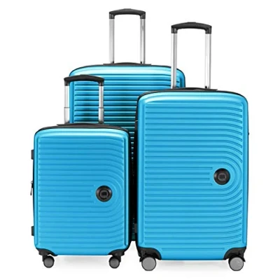 Image of HAUPTSTADTKOFFER Mitte Set of 3 Suitcases Hand Luggage Suitcase 55 cm, Medium 68 cm + Large Travel 77 Hard Shell ABS, TSA, Cyan Blue