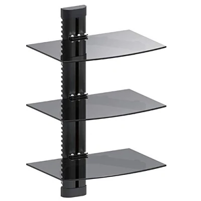 Image of Maclean MC 664 3 Tier Wall Floating Glass Shelf Support DVD Console PS3 Xbox