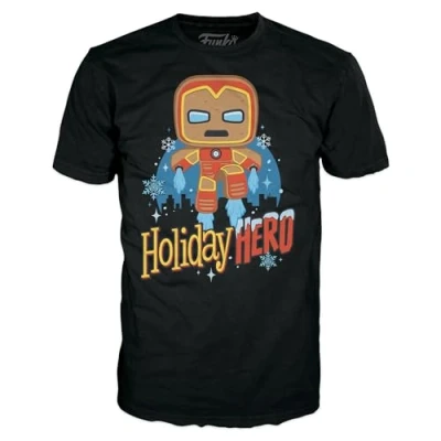 Image of Funko Boxed Tee: Marvel Holiday GB Iron Man Small (S) Comics T Shirt Clothes Gift Idea Short Sleeve Top for Adults Unisex Men and Women Official Merchandise